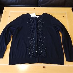 Women's 1X Sparkly Beaded Front Black Cardigan